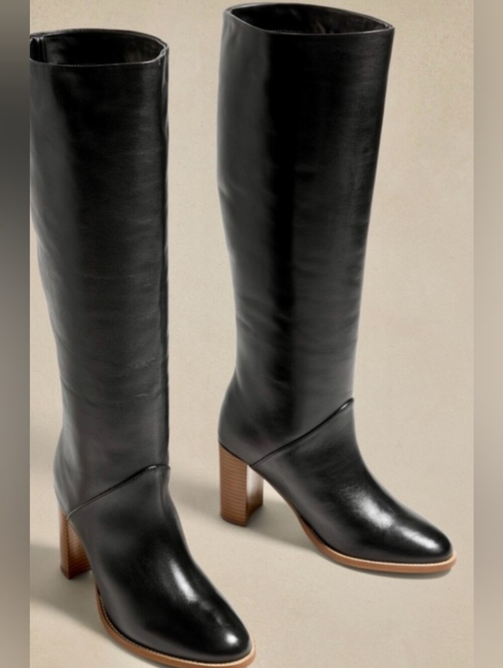 Banana Republic Black Leather Over-the-Knee Block Heel Boots